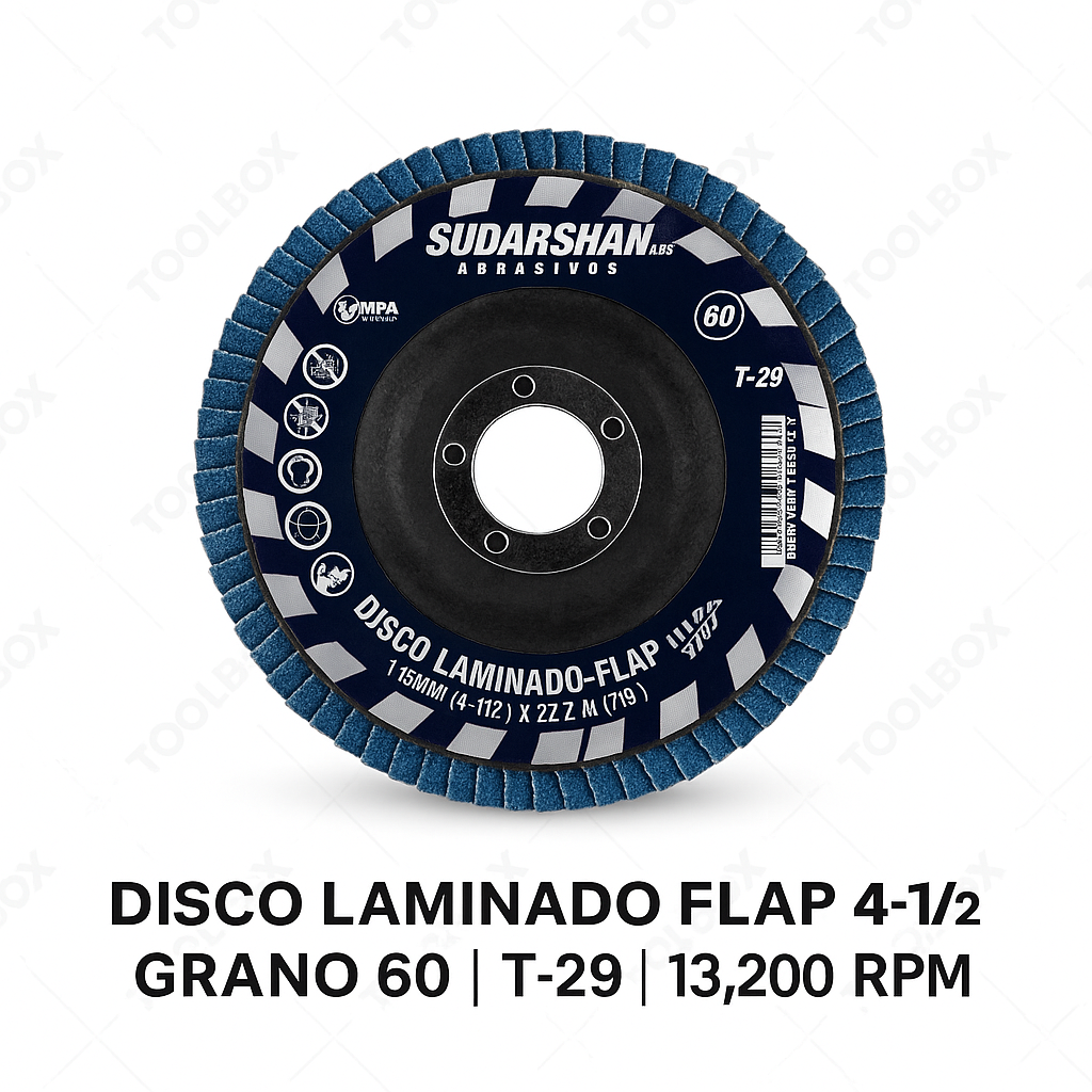 Disco Laminado Con Lija 4 1/2" Grano Z60,   Alto Rendimiento Sudarshan