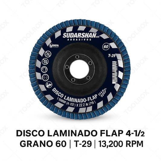 Disco Laminado Con Lija 4 1/2" Grano Z60,   Alto Rendimiento Sudarshan